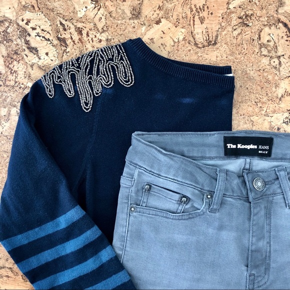 Promod Beaded Cotton Knit Sweater, size Medium - Picture 2 of 6